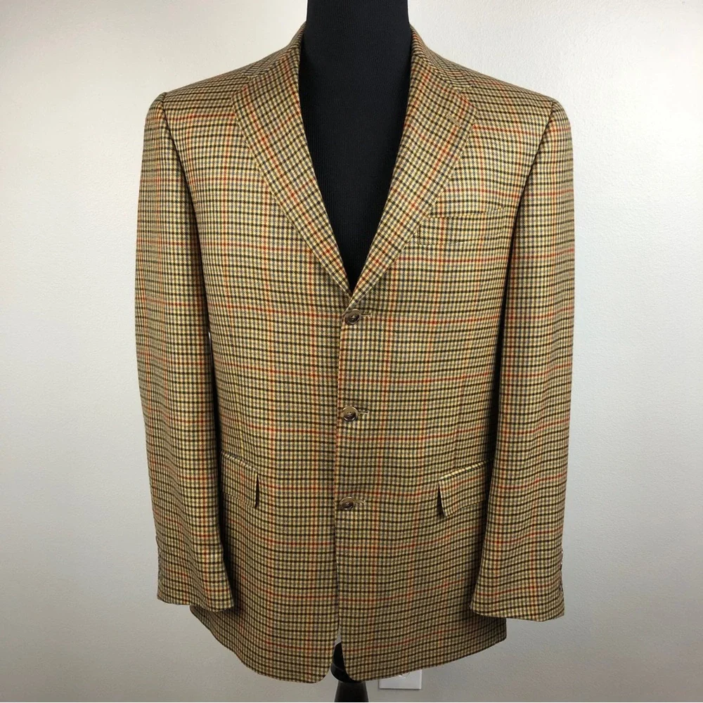 Hart Schaffner Marx Gold Trumpeter Blazer Sz 41L Loro Piana Houndstooth Cashmere - Picture 1 of 13